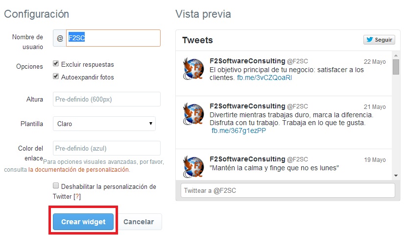 widget de twitter